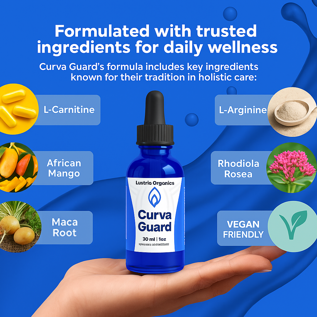 Curva Guard supplement bottle held in a hand with ingredients